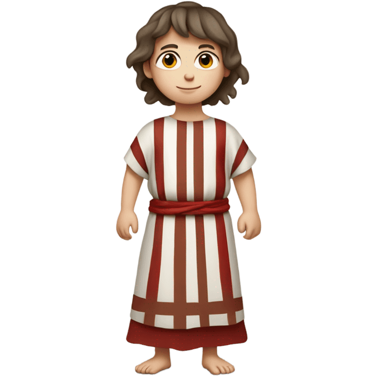 11th century european child with brown hair and tunic with horizontal white and red stripes emoji