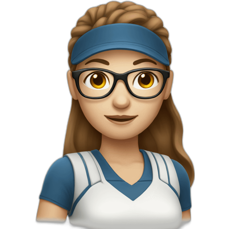 White skin long brown hair girl with eyeglasses playing tennis emoji