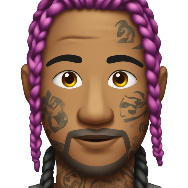 Rapper with braids with colorful hair and tattoos all over his face and body ￼ ￼ emoji