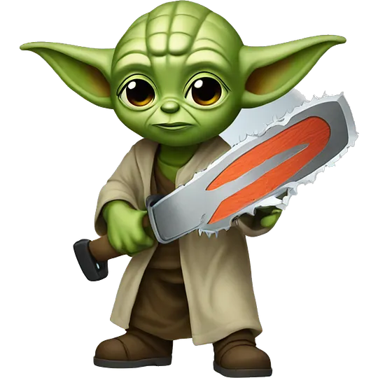 Yoda’s kid saws with a chainsaw emoji