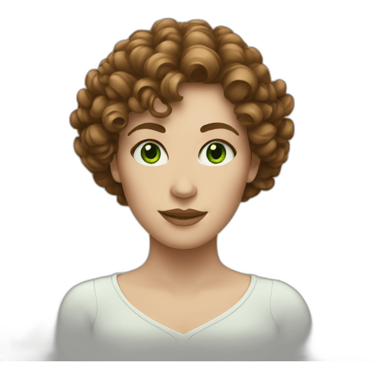 white woman with green eyes and curly brown hair emoji