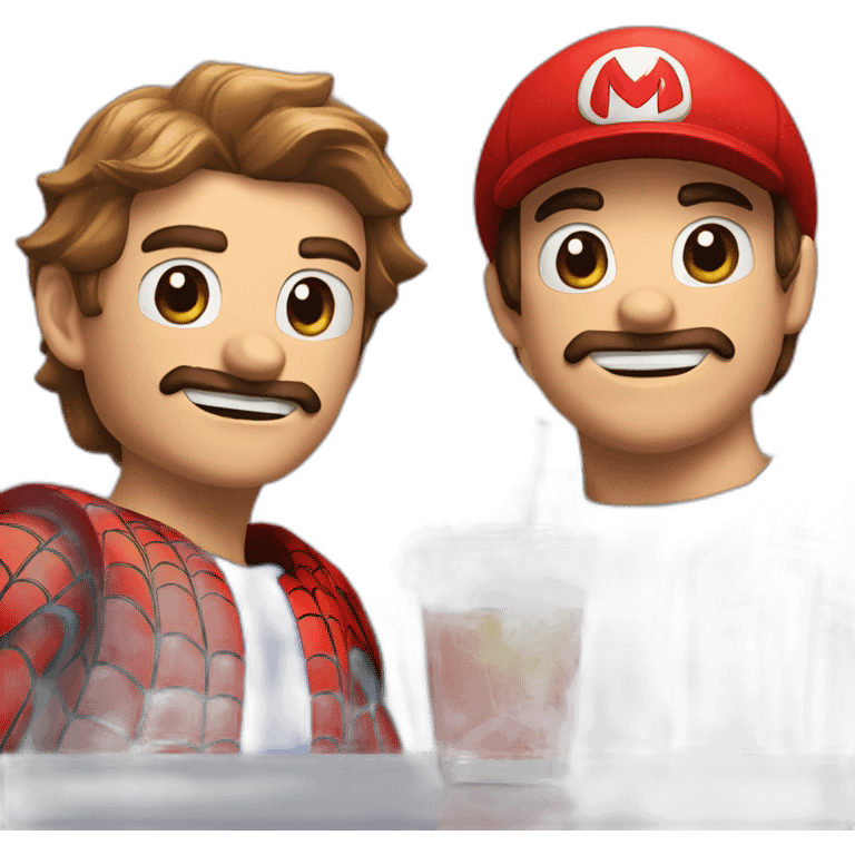 spider man and mario drink a neer emoji