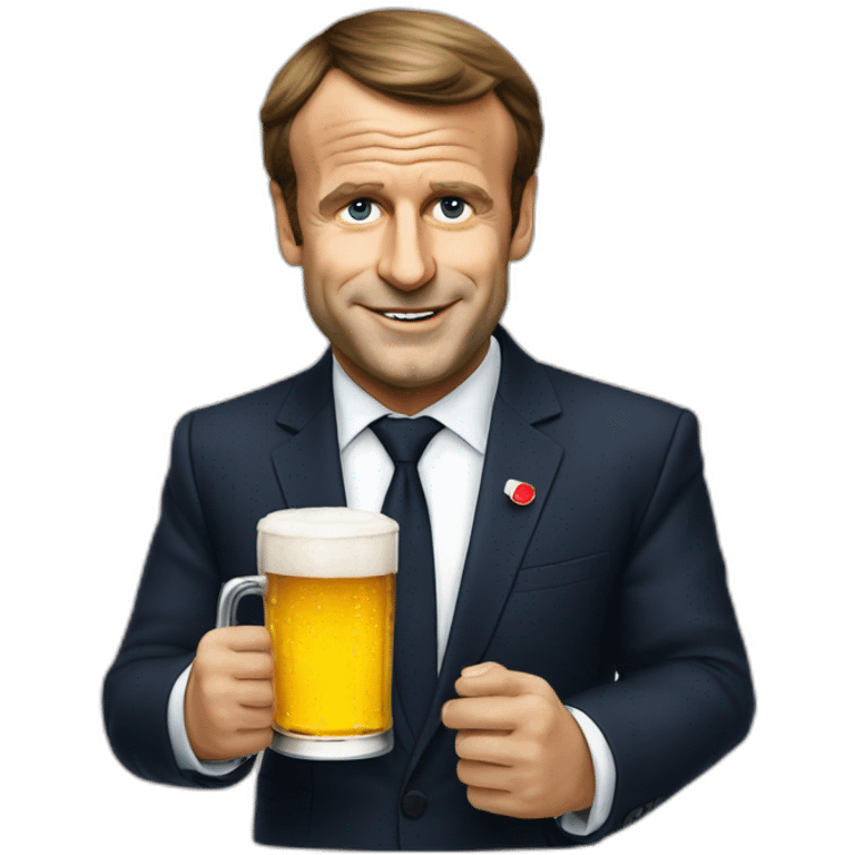 Emannuel macron avec une bier emoji