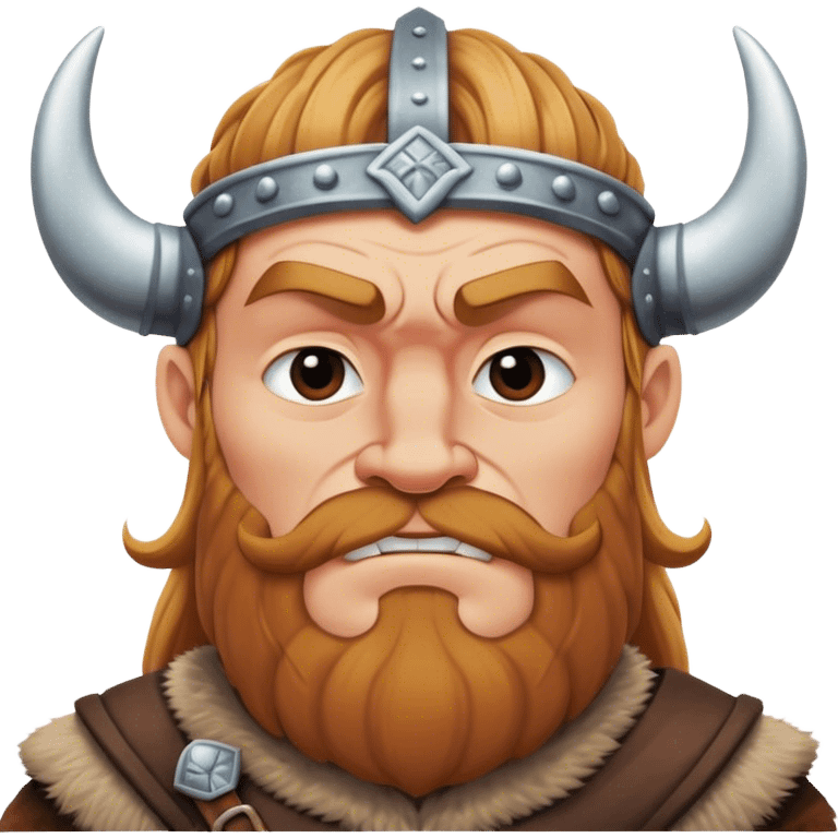  viking face with furrowed eyebrows looking upwards with thumb and index finger resting on its chin. emoji