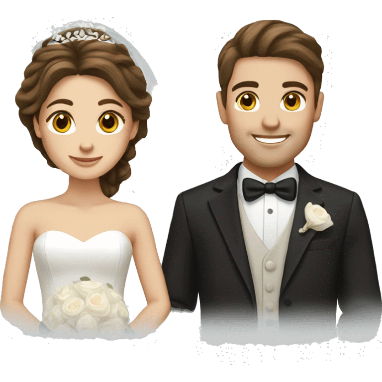 Bride and groom with brown hair and brown eyes emoji