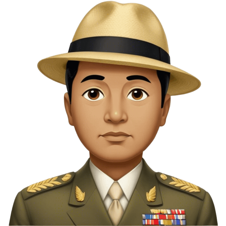 ​Cinematic Realistic Portrait of Sukarno, depicted in a lifelike, realistic style based on his iconic portrait, showcasing his thoughtful, charismatic expression in period attire, rendered with detailed textures and warm, evocative lighting that captures his pioneering spirit and national pride, emoji