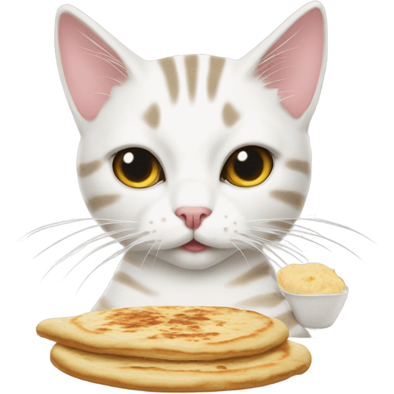 White tabby cat eating pupusas  emoji