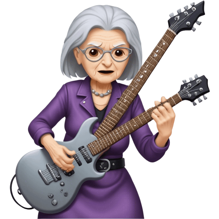 Old lady playing heavy metal guitar emoji