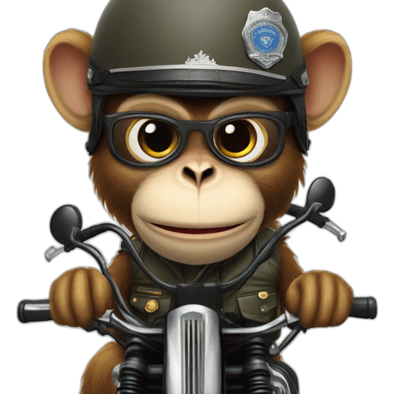 Monkey with aviator on Royal Enfield in police uniform  emoji