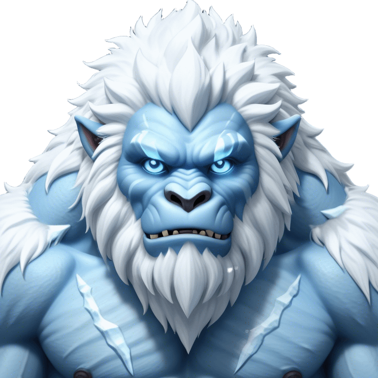 Cinematic Realistic WoW Yeti Portrait, depicted as a majestic, colossal creature of the frozen wilds, with thick, shaggy fur in pristine icy white and subtle pale blue highlights. His powerful, muscular frame and piercing ice-blue eyes exude ancient wisdom and raw strength. Rendered with lifelike texture and natural frosty lighting, high shine, noble and imposing, capturing the essence of a legendary yeti guardian. emoji