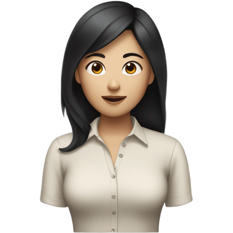 asian woman black hair, casual shirt emoji