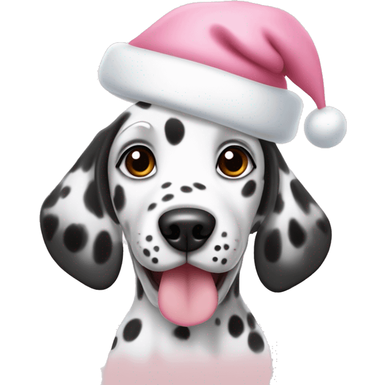 dalmatian puppy cute with light pink santa hat emoji