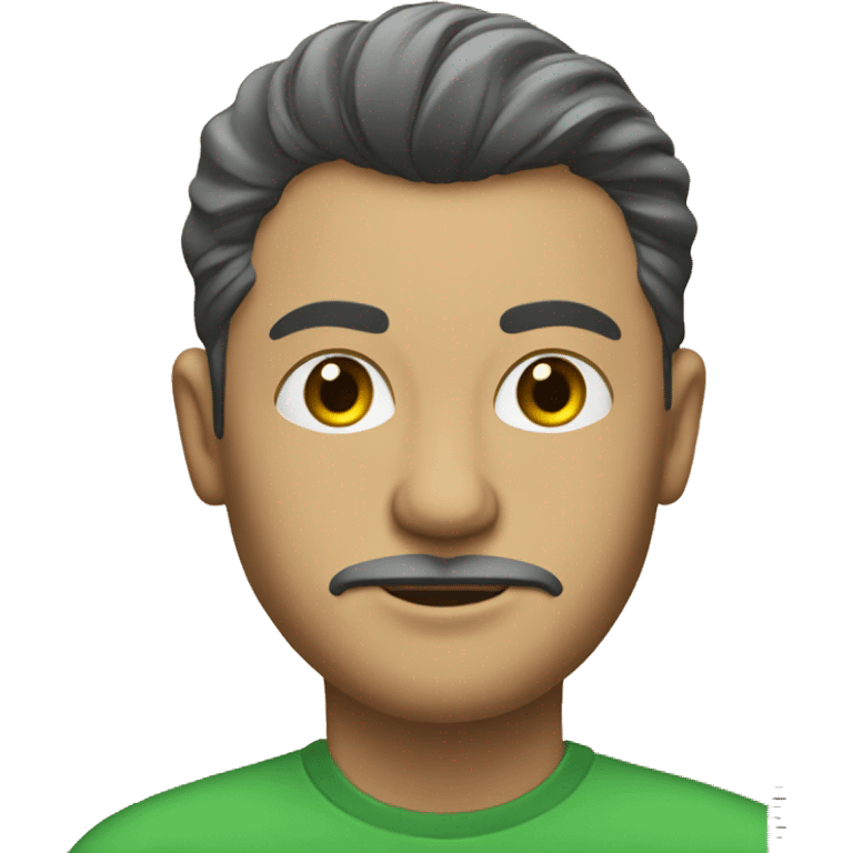 A man with a green shirt and have some lipstick and has one hair and holding a wooden ruler emoji