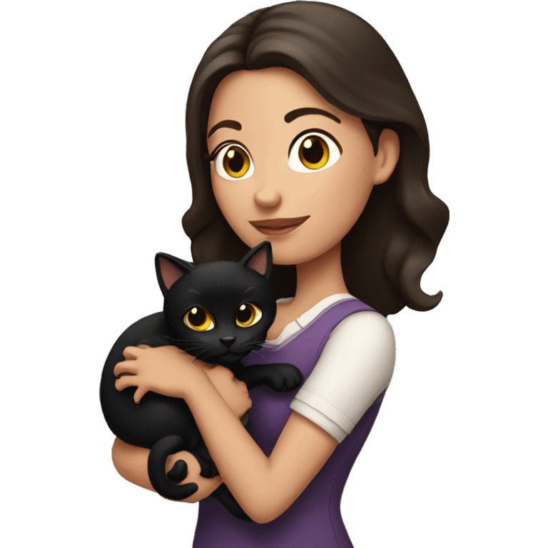 Pretty brunette woman holding Black cat emoji