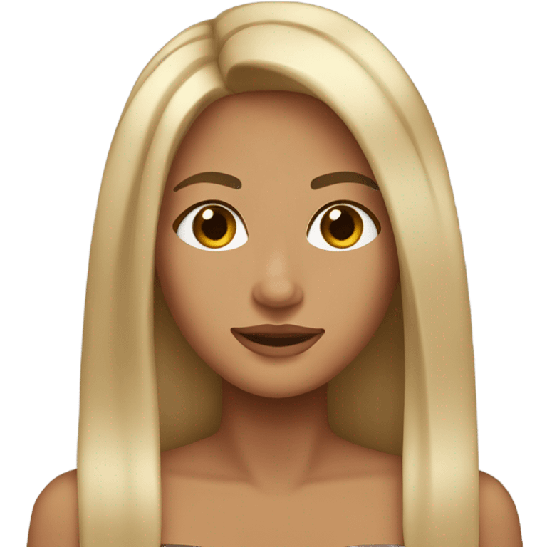 Brunette with blonde highlights and straight hair and brown eyes and tanned skin emoji