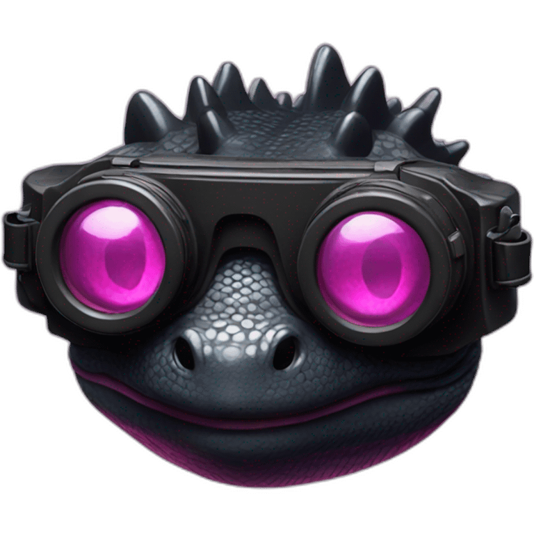 Black lizard with pink nightvision goggles emoji