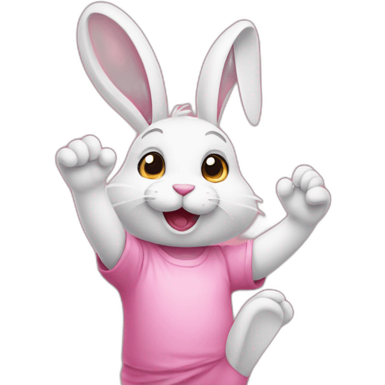 Rabbit in pink waving hello  emoji