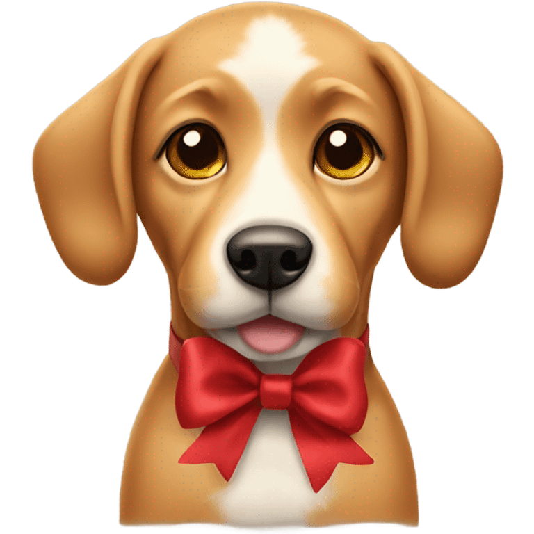 Tan dog wearing Christmas bow emoji