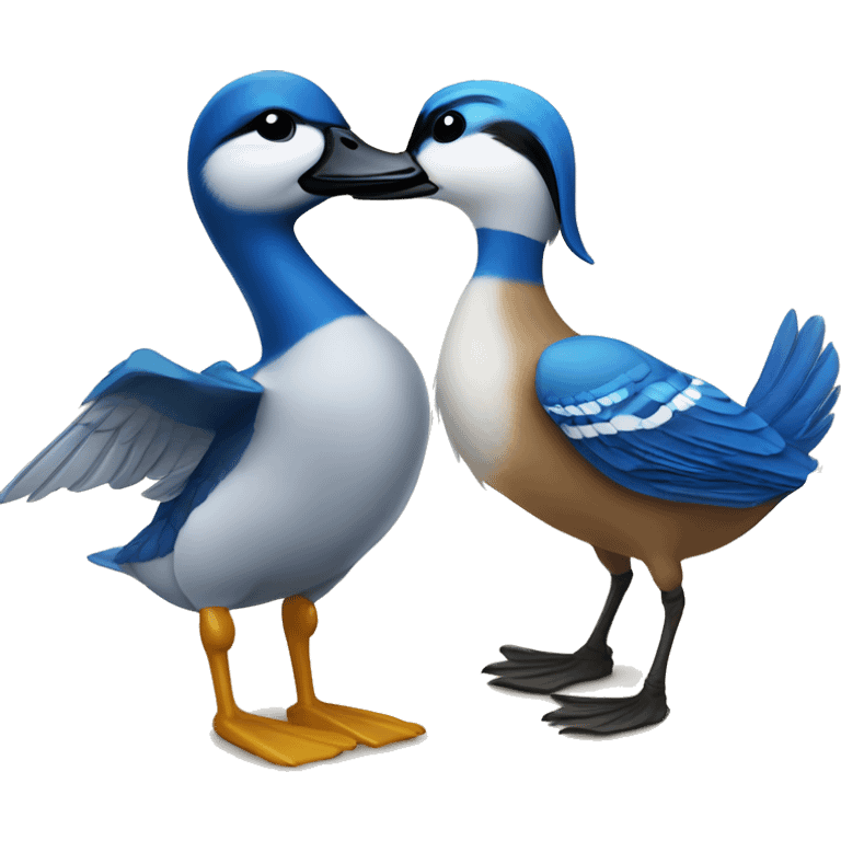 A duck and blue jay in love emoji