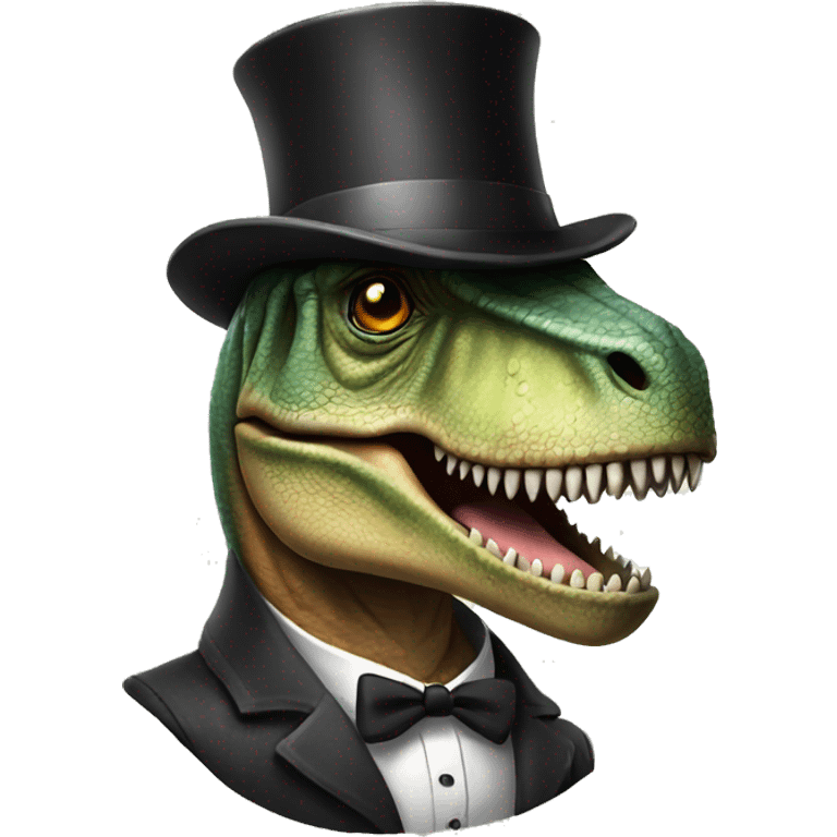 T-Rex wearing a scarf and top hat  emoji