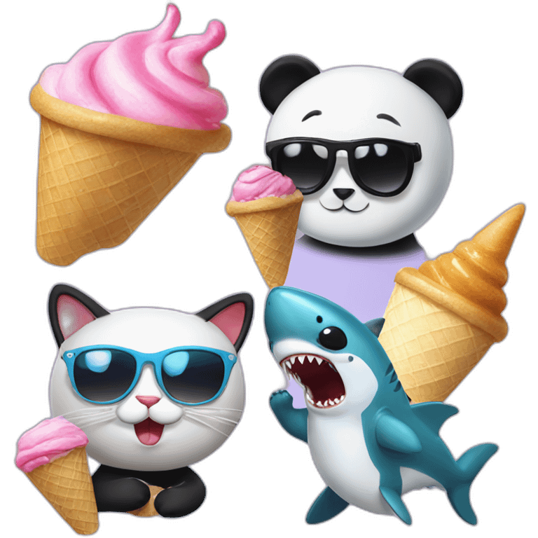 Cat with sunglasses Panda eating ice cream Shark with a top hat emoji