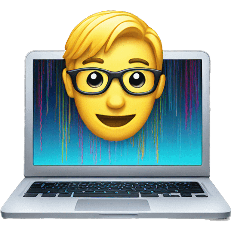 laptop with colorful strokes of code emoji