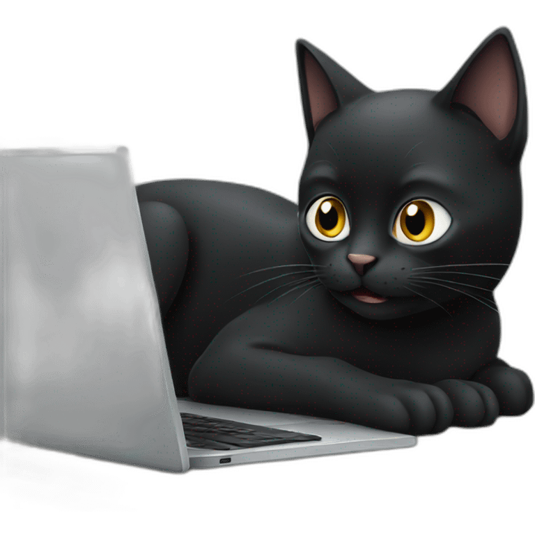 black cat using computer emoji