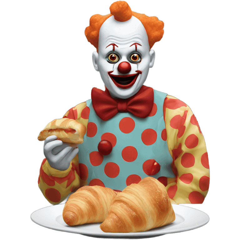 A creepy clown eating croissants in Paris  emoji