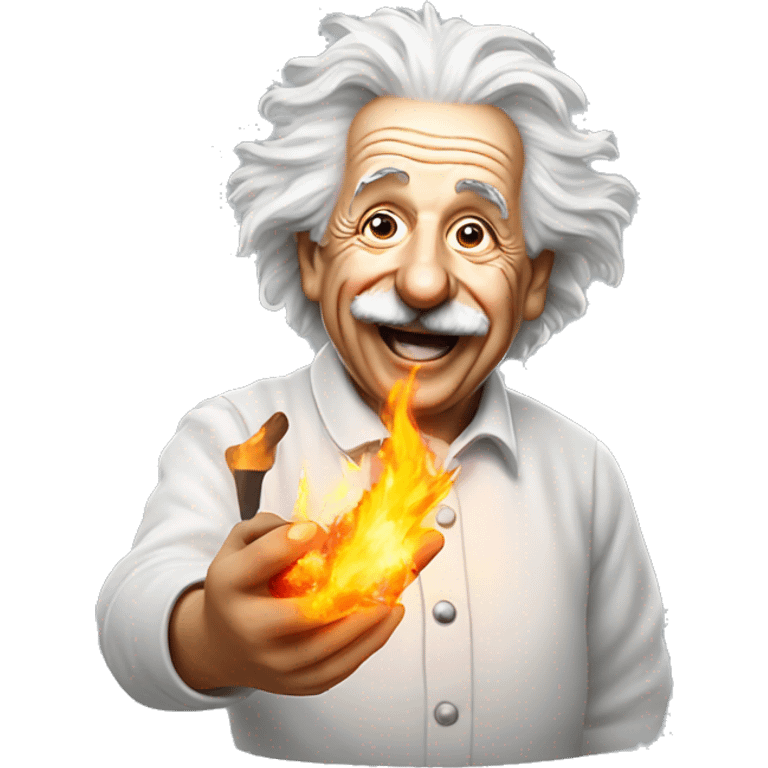 happy albert einstein holding fire in his hand emoji