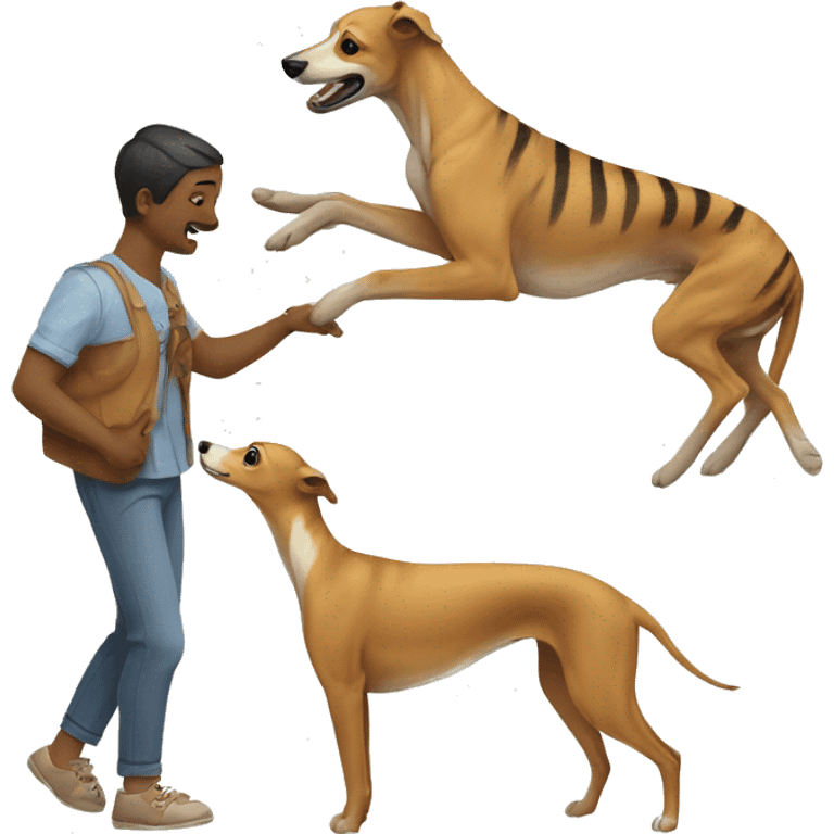 Fawn tiger greyhound playing with people emoji