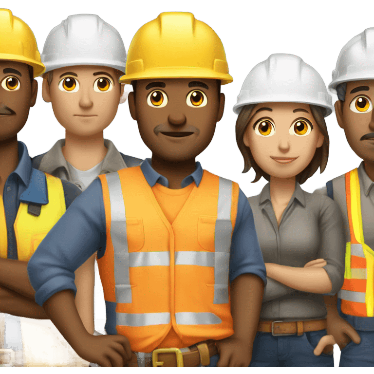 Construction workers, artists, and office workers are shoulder-to-shoulder only the upper body is visible emoji