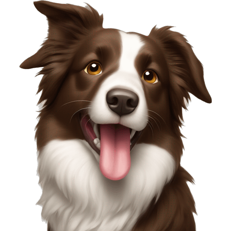 Brown border collie with his tongue our emoji