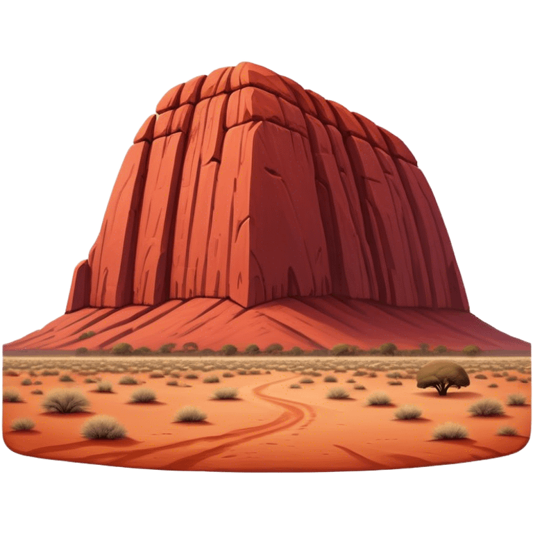 Cinematic Realistic Uluru Landmark Emoji, showcasing the massive, red monolith rising from the desert rendered with rich textures and warm, dramatic lighting. emoji