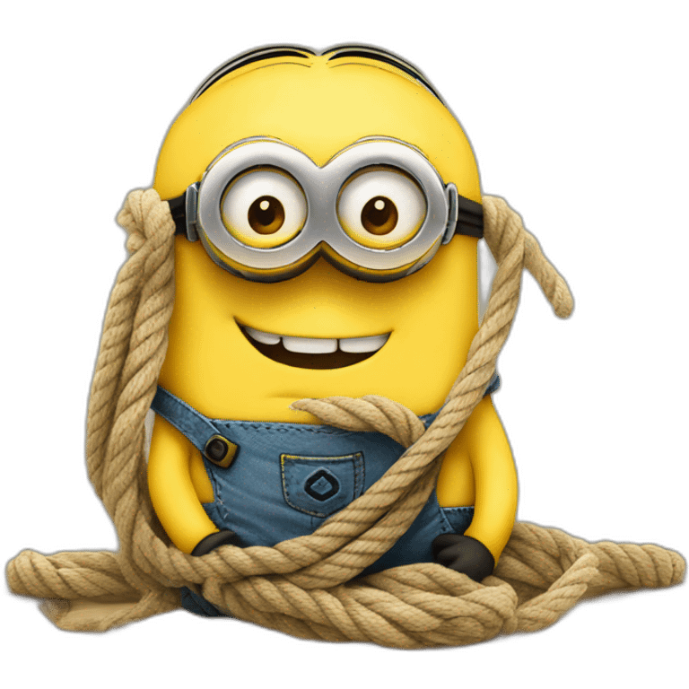 Minion tied with ropes on a table family friendly emoji