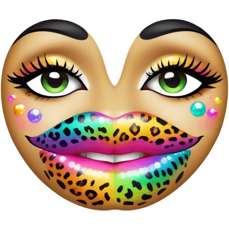 rainbow sparkled leopard print on lush, full lips. Lips only emoji