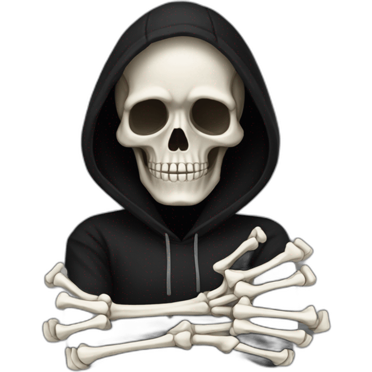 skeleton with skeleton hands in black hoodie  get facepalm emoji