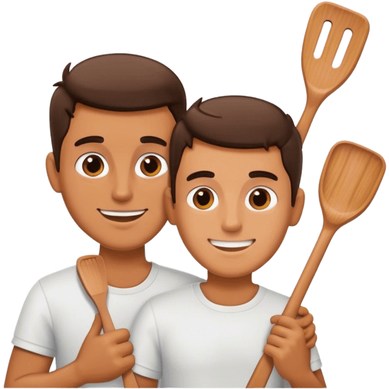 Two guys hugging a spatula emoji