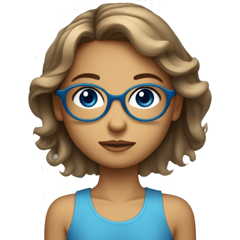 jeune fille avec un visage rond et des cheveux détachées qui sourit avec des lunettes et un petit nez et des yeux bleu  emoji