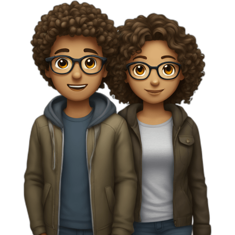 a couple of teenagers with glasses, the girl has curly hair and the boy has short hair emoji