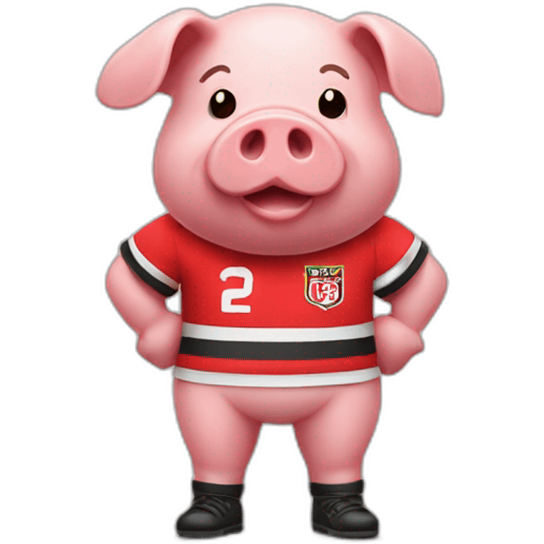 pig with red soccer tshirt standing emoji