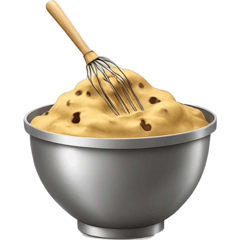 Realistic gold mixing bowl of cookie dough and with gold wisk in the bowl with it. emoji