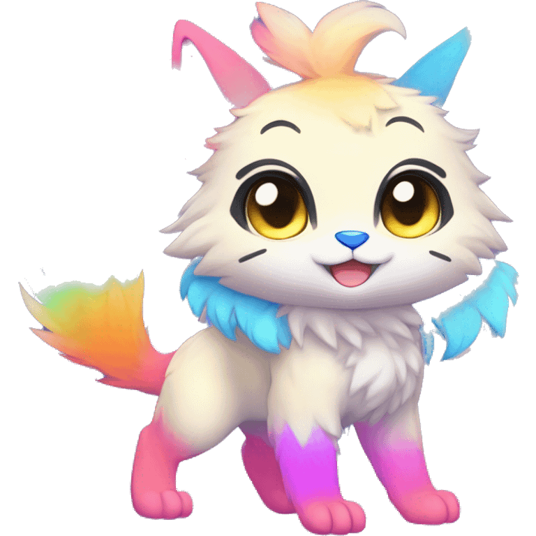 Anthro Fluffy Cool Cute Magical Elemental Shiny Colorful Neon Vibrant Colors Sparkle Kemono-style Chibi Fantasy-Animal-Fakémon-Pokémon-Hybrid Fur Sona Aesthetic Full Body emoji