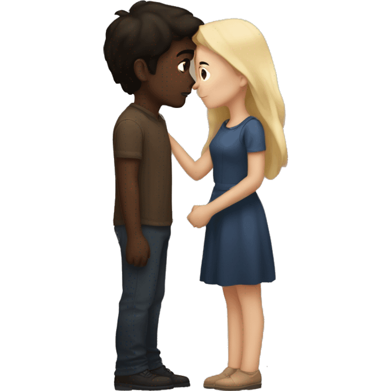 A couple in love kissing a dark brunette boy and a brunette girl and they are both pale emoji