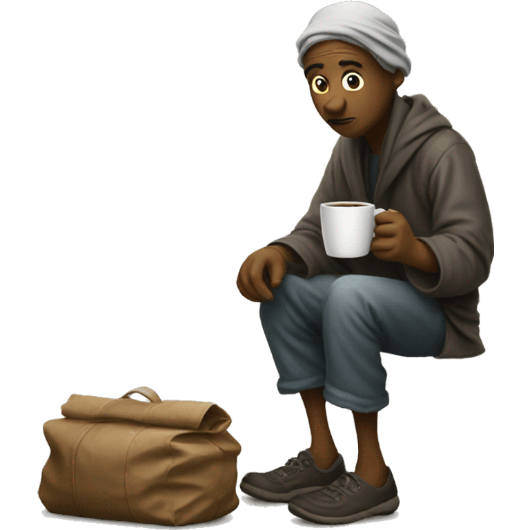 a beggar asking for money with a coffe emoji