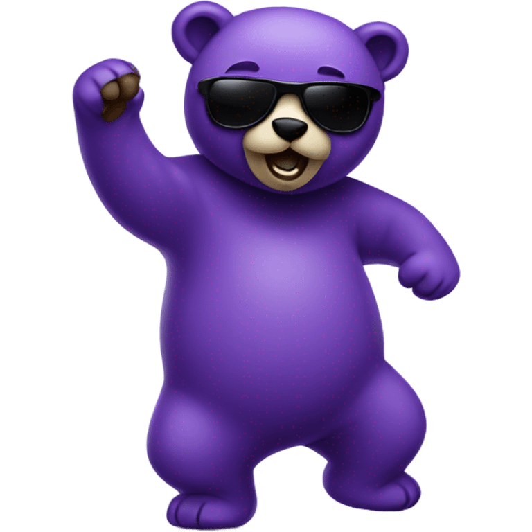 Violet bear with dark glasses dancing emoji