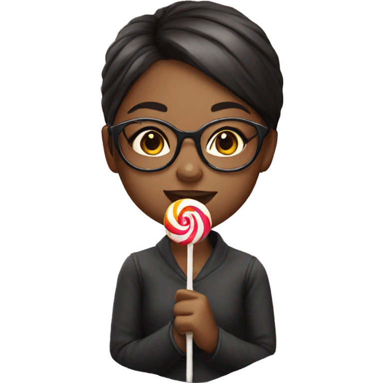 Girl with glasses and a lollipop emoji