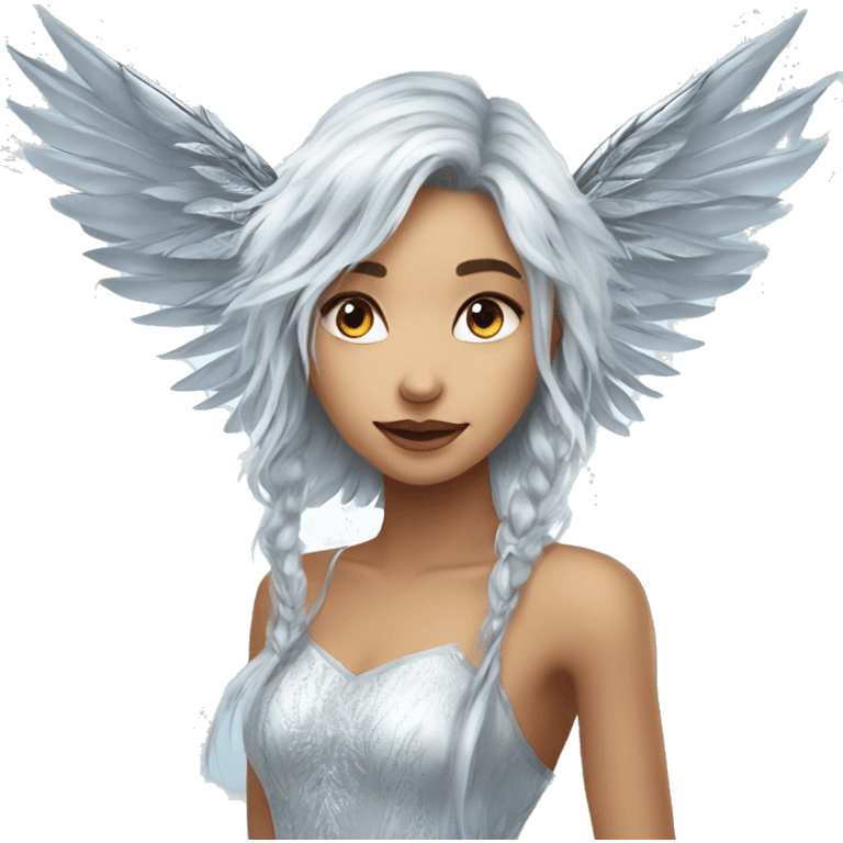 big wings, silver, feather, icy ,snowflake, Beautiful, fairy, long hair emoji