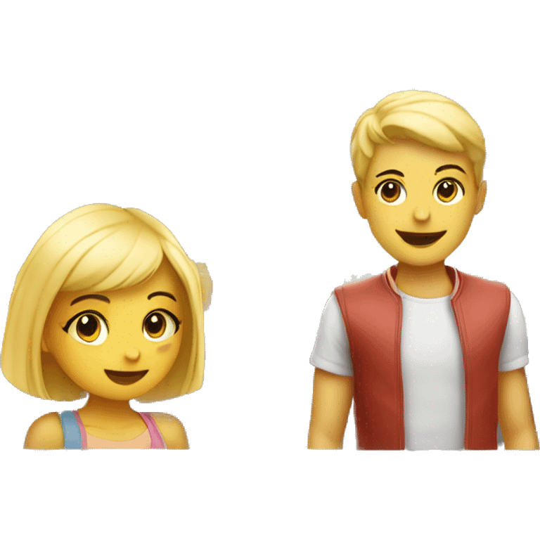 girl behind juice stand with blonde boy emoji