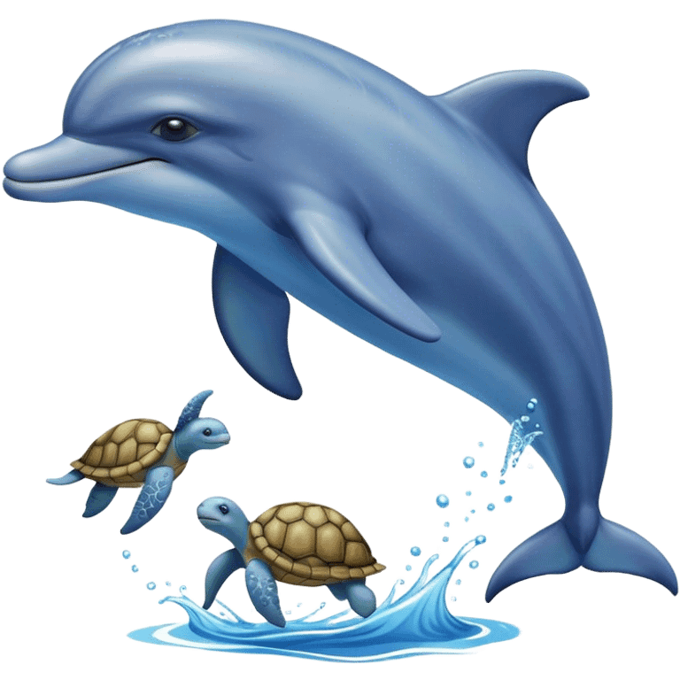 A dolphin running away from a turtle  emoji