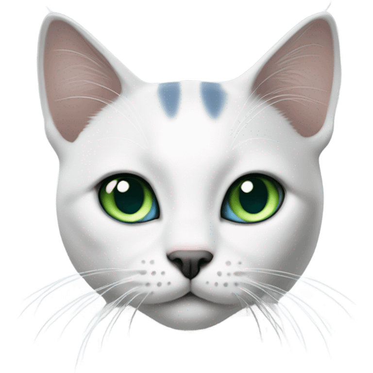 white and grey shorthair cat, one blue eye and one green eye emoji